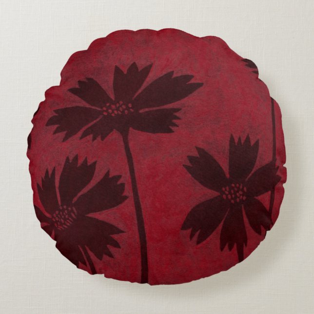 Coussins Ronds Silhouettes en tête de fleurs sur Arrière - plan C (Devant)