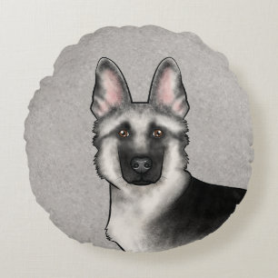 Coussins Ronds Silver Sable Allemand Berger Dessin Tête de chien
