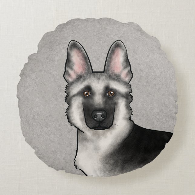 Coussins Ronds Silver Sable Allemand Berger Dessin Tête de chien (Devant)