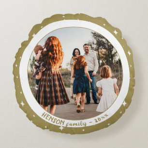 Coussins Ronds Simple Festif Golden Christmas Family Photo