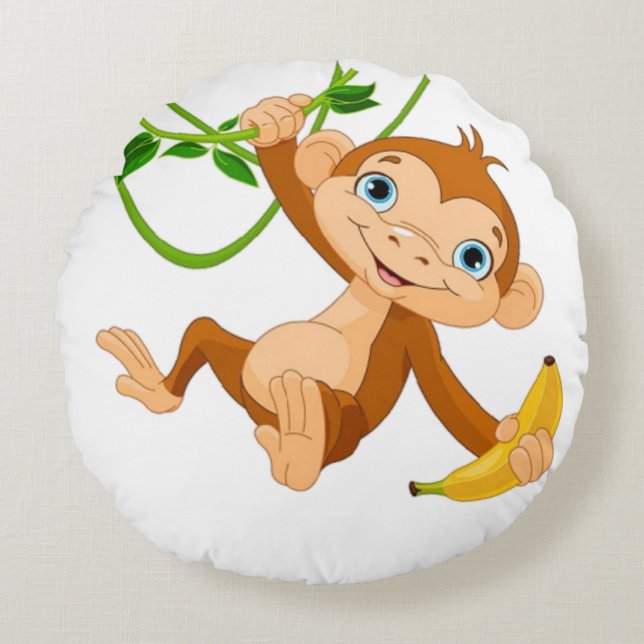 Coussins Ronds Singe mignon avec banane (Devant)