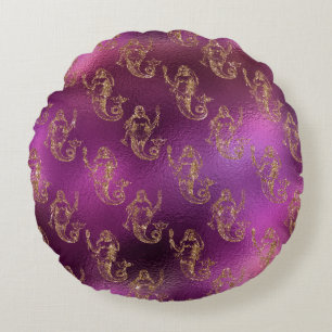 Coussins Ronds Sirènes D'Or Sur Un Arrière - plan Violet