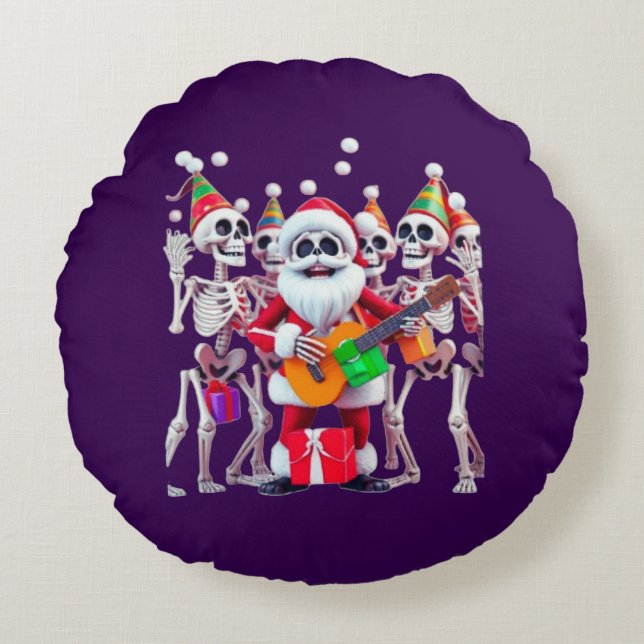 Coussins Ronds **Skeleton Santa Party – Funny 3D Christmas Skelet (Devant)