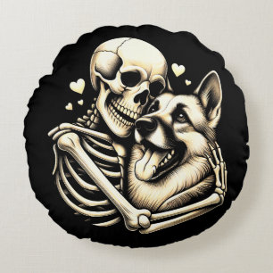 Coussins Ronds Skeleton serrant chien Halloween berger allemand