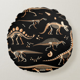 Coussins Ronds Skeletons de dinosaures et fossiles motif