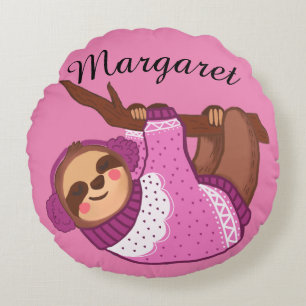 Coussins Ronds Sleepy Winter Sloth en rose