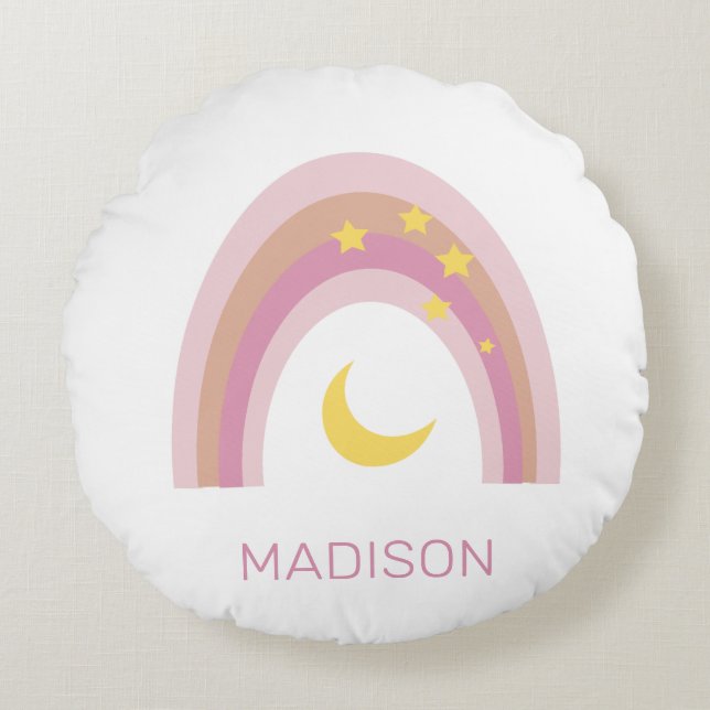 Coussins Ronds 'Sleepytime Rainbow', Girls Cute Boho Pink personn (Devant)