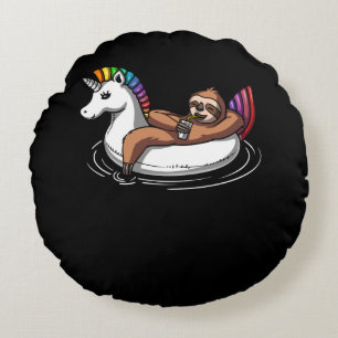 Coussins Ronds Sloth Riding Unicorn Float Pool Party