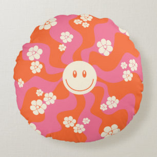 Coussins Ronds Smile - rose, orange et crème