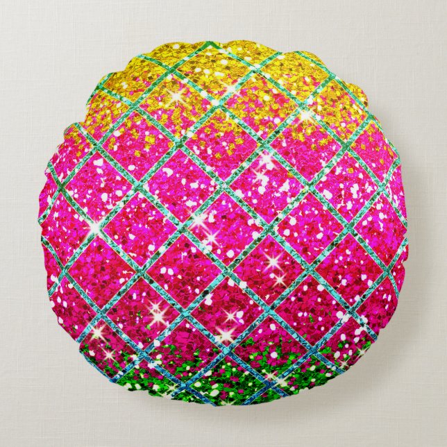 Coussins Ronds Snakeskin rose parties scintillant (Devant)