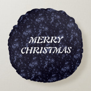 Coussins Ronds Snowflakes blanc Midnight Blue Rd Jeu d'oreiller