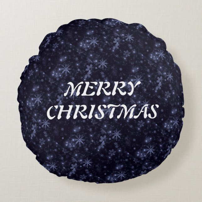 Coussins Ronds Snowflakes blanc Midnight Blue Rd Jeu d'oreiller (Devant)