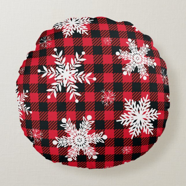 Coussins Ronds Snowflakes & Buffalo Plaid : Charme hivernal (Devant)