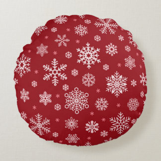 Coussins Ronds Snowflakes, décoration rouge, motif de Noël.