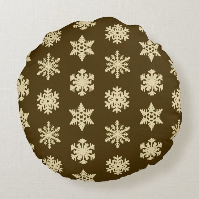 Coussins Ronds Snowflakes Ikat - Beige et Chocolat Brown (Dos)