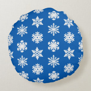 Coussins Ronds Snowflakes Ikat - Cobalt bleu et blanc