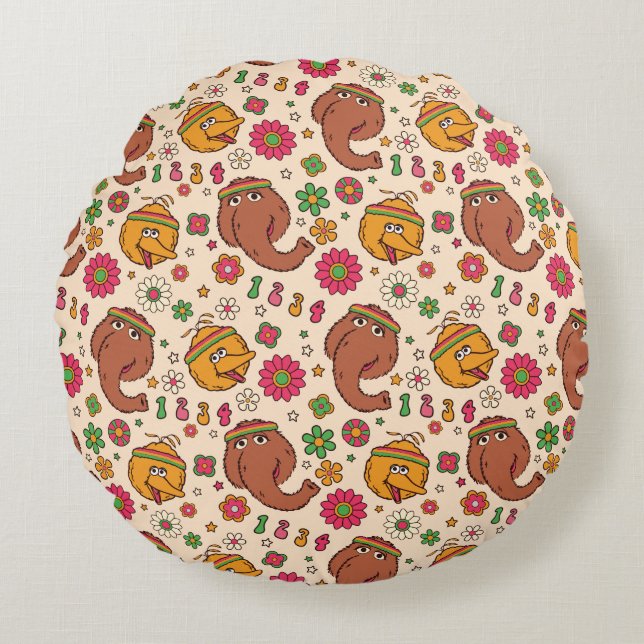 Coussins Ronds Snuffleupagus et Big Bird Super Flower Motif (Devant)