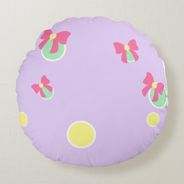 Coussins Ronds soft pastel polka dots and bows (Devant)