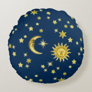 Coussins Ronds Soleil, Lune et étoiles