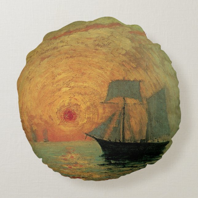 Coussins Ronds Soleil rouge par Maxime Maufra, impressionnisme Vi (Dos)