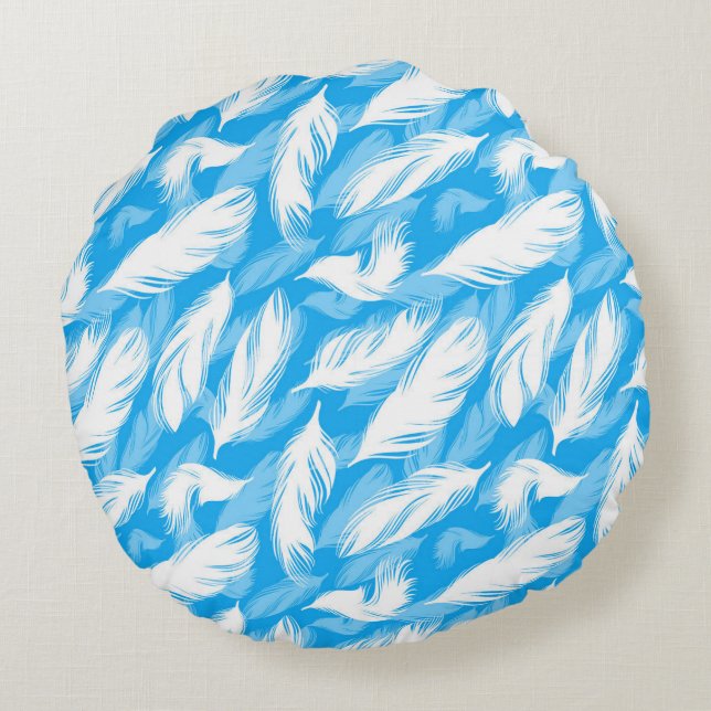 Coussins Ronds Sophisticated Feather Design On A Bright Blue  (Dos)
