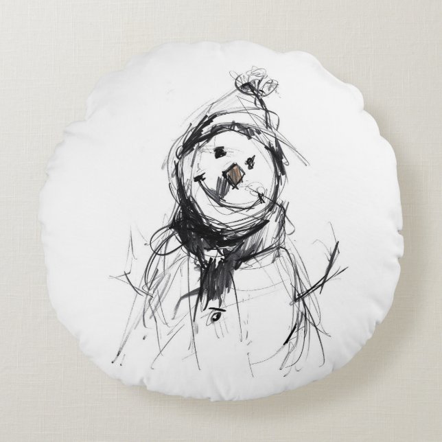 Coussins Ronds Souriant joyeux bonhomme de neige (Devant)