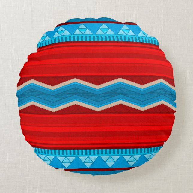 Coussins Ronds Southwest River Canyon Rouge et Turquoise (Devant)
