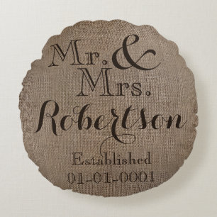 Coussins Ronds Souvenir rustique personnalisé de mariage de Toile