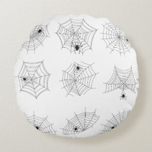 Coussins Ronds Spiderweb Halloween noir et blanc