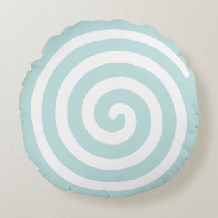 Coussins Ronds Spirale Abstraite en bleu clair et blanc