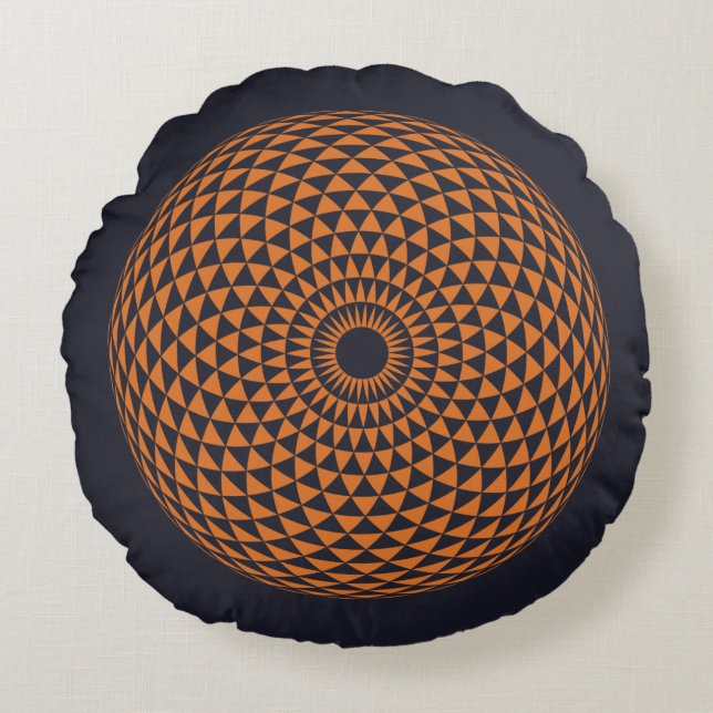 Coussins Ronds Spirituel Gris Orange Mandala Géométrique Oriental (Devant)