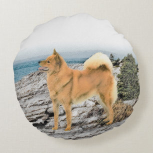 Coussins Ronds Spitz finlandais à Seashore Peinture - Chien Art