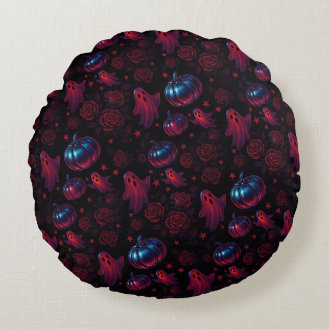 Coussins Ronds Spooky Pumpkin Ghost Rose Round Pillow (Devant)
