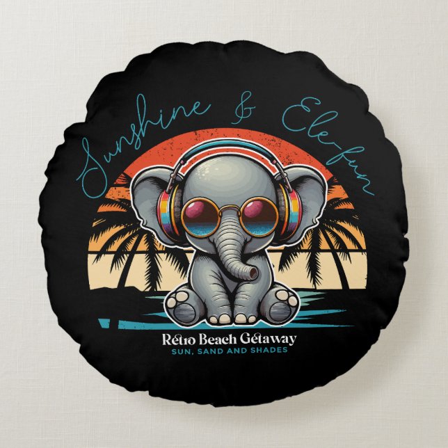 Coussins Ronds Spring Sunshine and Ele-fun Retro Beach Getaway (Devant)