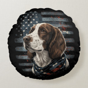 Coussins Ronds Springer Spaniel Chien Drapeau Américain