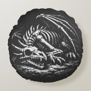 Coussins Ronds Squelette de dragon — par BurnsInHell