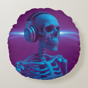 Coussins Ronds Squelette de musique qui ne meurt jamais