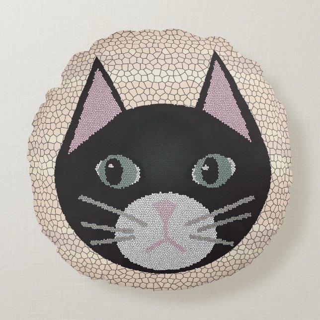 Coussins Ronds Stained Glass Black Cat, Beige (Devant)