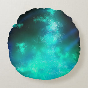 Coussins Ronds Stars Nuit Ciel Midnight Emerald Green Lys Way