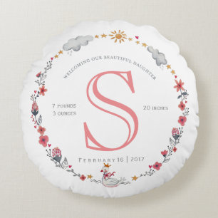 Coussins Ronds Statistiques de naissance de bébé cygne rose migno