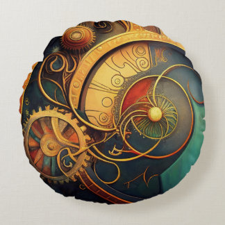 Coussins Ronds Steampunk Clockwork Abstract Design