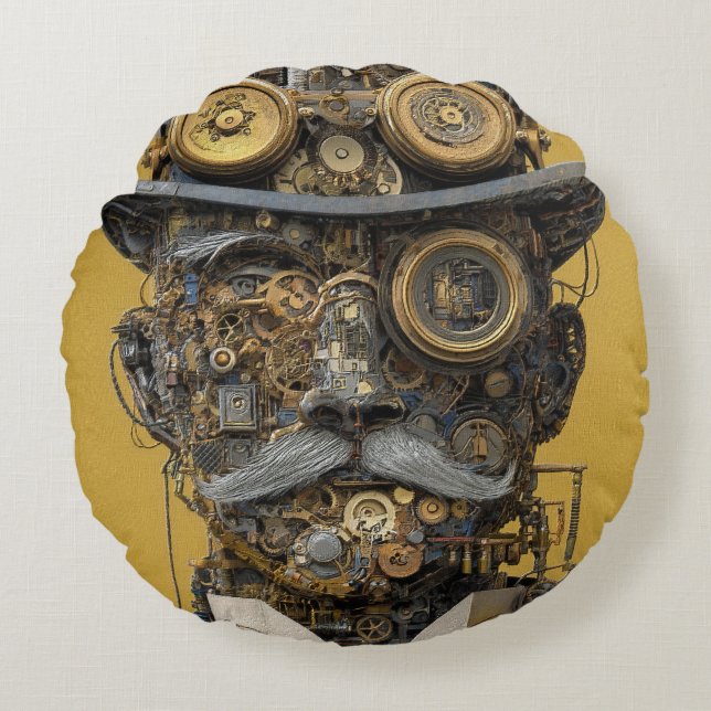 Coussins Ronds Steampunk Mechanical Gentleman (Devant)