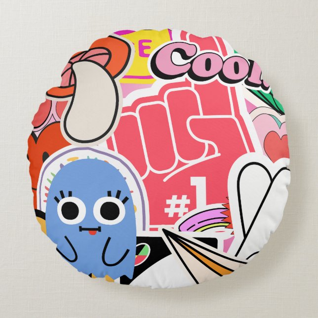 Coussins Ronds Stickers Y2K Cool brillant esthétique (Devant)