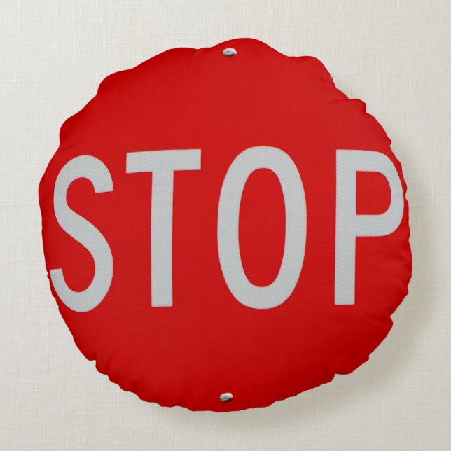 Coussins Ronds Stop Sign Red and White fun cool (Dos)