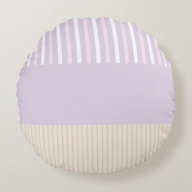 Coussins Ronds Stripes Pop Couleur - Rose Pastel, Jaune & Violet (Devant)
