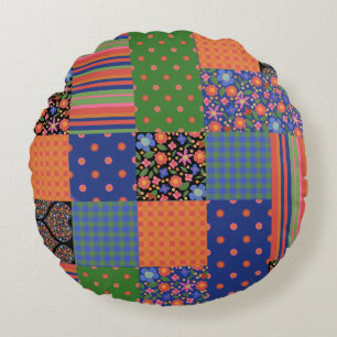 Coussins Ronds Style Art folklorique Faux Patchwork Round Thaillo