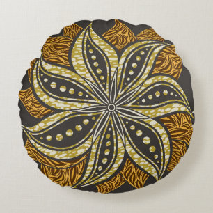 Coussins Ronds Style Batik Floral Abstrait africain