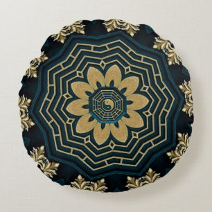 Coussins Ronds Style chic or et vert asiatique