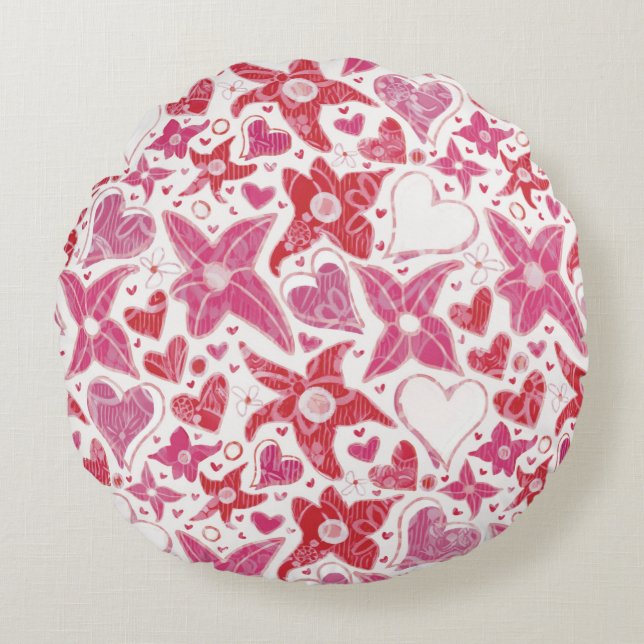 Coussins Ronds Style Différent De Fleur & Coeurs Motif (Devant)