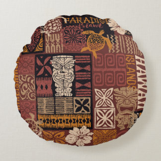 Coussins Ronds Style hawaïen motif tribal tissu patchwork